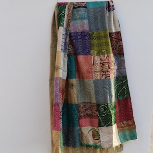 Silk Kantha Patchwork Multicolor Scarf | Vintage Scarf | Boho Reversible Stole | Hijab Stole | Neck Wrap Patch Scarf | All Seasons Scarf