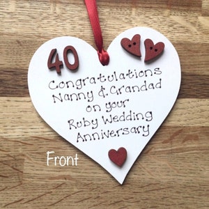 Ruby 40th Wedding Anniversary Gift, 3D Wooden Heart Ornament, Personalised Keepsake Gifts, Present For Parents, Grandparents, Husband, Wife