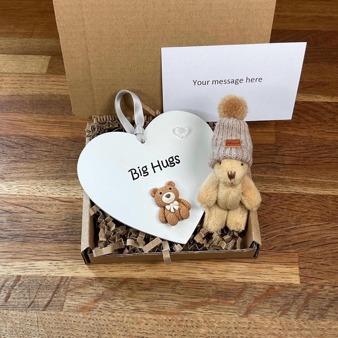 Pocket Bear Hug Gift Box: Big Hugs Wooden Heart & Mini Teddy Bear - Etsy