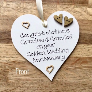 Personalised Golden Wedding Anniversary Gifts, 50th Anniversary Present, 3D Handmade Wooden Heart Ornament, For Grandparents, Parents