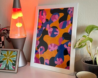 Abstract Blue Floral Punch print (A4)