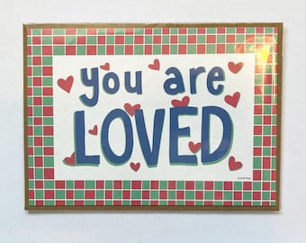 Bordered Summer You Are Loved (5X7) Pink, Green, and Blue greeting card