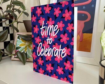 Time to Celebrate (5X7) Pink & Blue greeting card