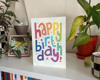 Happy Birthday (5X7) with pink hearts greeting card