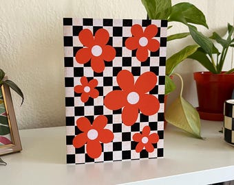 Checker with Red Flowers (5X7) greeting card
