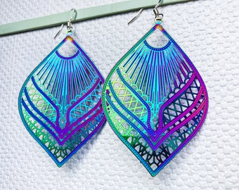 Statement Earrings, Holographic Earrings, Handmade Earrings, Bold Colourful Earrings, Psychedelic Earrings, Sterling Silver Jewellery