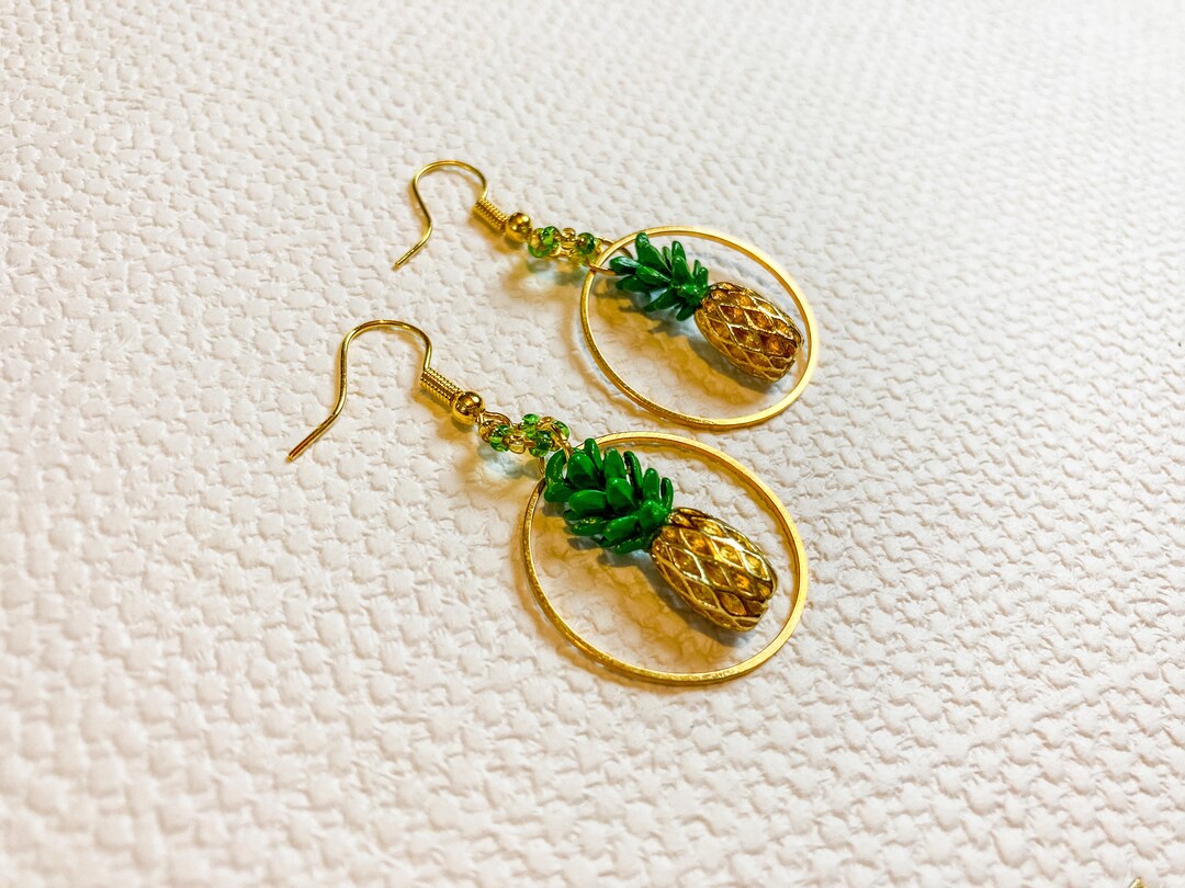 Gold Pineapple Earrings Pineapple Hoop Earrings Hawaii Etsy