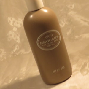 Avon Brocade Cologne Mist Refill fragrance perfume Full 3 fl. oz. No box Coated glass bottle is 6-1/2&quot; tall InonasCosmetics Sale