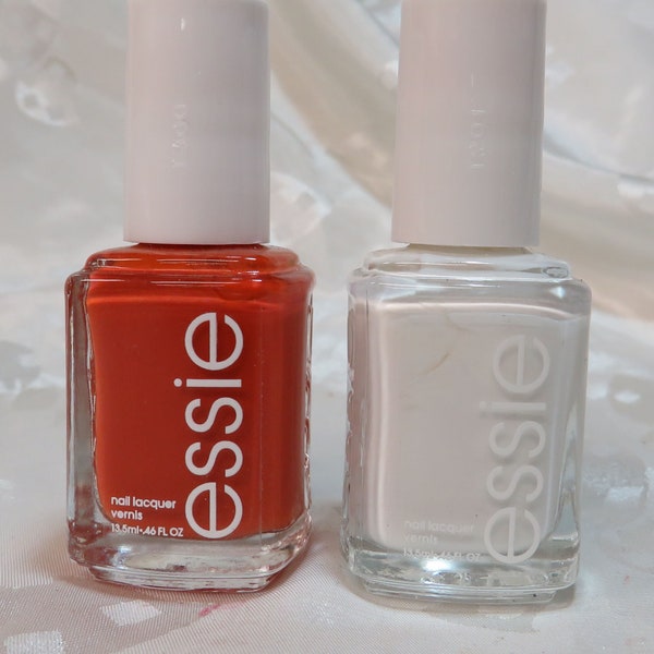 Lot of 2 Orange--601 Yes I Canyon and White--008 Blanc full size Nail Lacquer polish enamel color Essie brand Shop Sale! InonasCosmetics