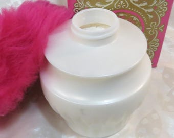 Avon Brocade unused Beauty Dust in gold foil gift box Full and Large 5 oz fragrance powder in embellished white container Powder Puff Topper