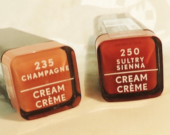 Lot of 2 Beautiful Lipsticks 235-Champagne soft pink & 250-Sultry Sienna soft red-brown Full sz. Contemporary tube w/clear top-view lipstick