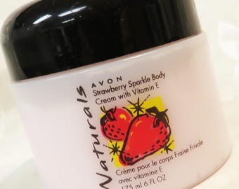 Avon Sparkle Strawberry Body Cream lotion Full size Jar 6 fl oz Contains vitamin E - Strawberry extract Lightly scented Get soft supple skin