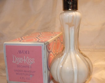 Avon classic Dew Kiss Decanter under makeup moisturizer 5-5/8&quot; tall 2 Sold Neck of bottle is empty 4 oz. bottle In Collectible Book 1973