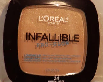 Infallible face Soft Shimmer Powder Set Pro-Glow Long Wear Natural Beige-24 shade Full size .31 oz. Includes mirror and sponge applicator