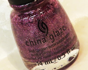 China Glaze Nail Lacquer polish enamel Purple Glitter shimmer Full size .05 fl. oz. Formulated hardeners 1742-Valet The Sleigh shade color
