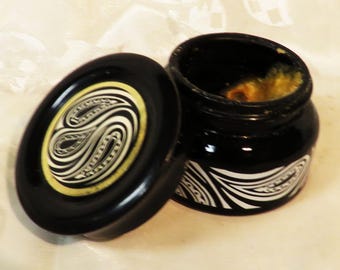 Avon Patterns Cream Sachet Jar Dried out sachet Smells okay fragrance Jar made of black glass holds .66 oz. In Collectible Encyclopedia