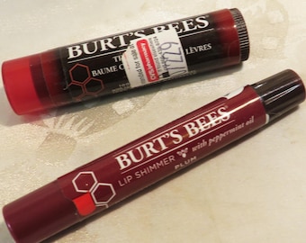 Burts Bees burt"s Lot of 2 Beautiful lip colors Both are Sealed Tinted Lip Balm / Plum colored Lip Shimmer lipstick InonasCosmetics