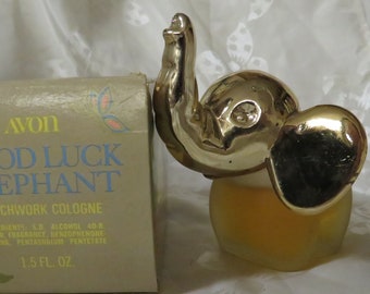 Avon vintage discontinued and hard to find Good Luck Elephant Full 1.5 fl. oz. Patchwork fragrance perfume cologne Frosted bottle Shop sale