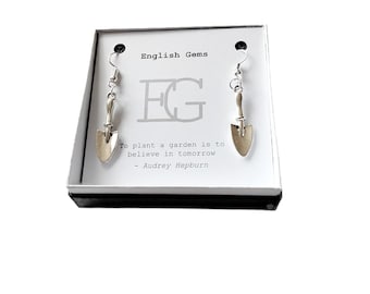 Trowel Charm Earrings, Choice of Metals / Good Wishes/ Gardening Quotes on Insert in Gift Box - Gift for Her / Gardener