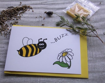 4 x Bumble Bee Greeting Cards, Beeswax with Lip Balm Recipe, 4 x A6 Size Greeting Cards, Blank Inside, Natural Card and Gift for Him/Her