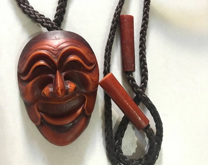 Vintage Resin Japanese Okina Signed Mask Bolo Tie Necklace Etsy