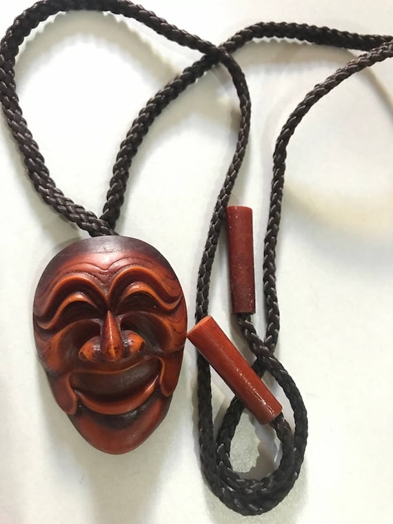 Vintage Resin Japanese Okina Signed Mask Bolo Tie Necklace Etsy