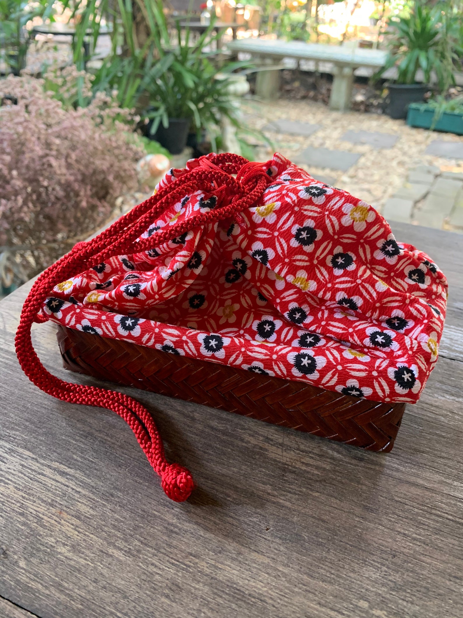 Vintage 70s Kinchaku bag Japanese Basket bag Etsy