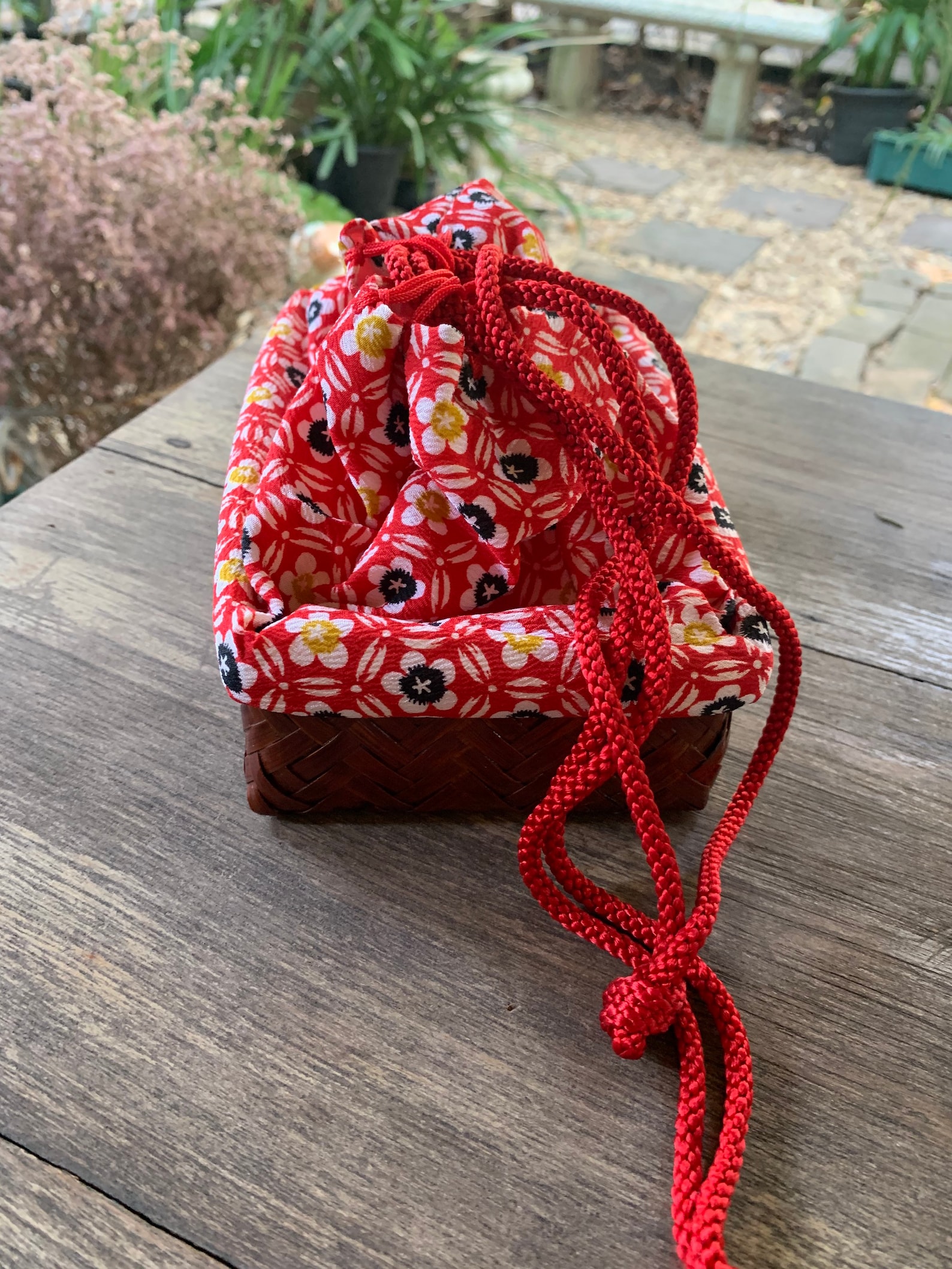 Vintage 70s Kinchaku bag Japanese Basket bag Etsy