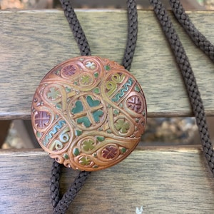 Vintage Wood Craft Bolo Tie Necklace Bohemian style