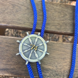Vintage 1974 Japanese metal ship steering wheel Bolo Tie Necklace