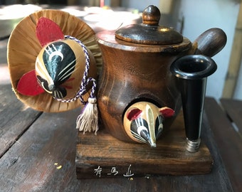 Japanese Raccoon Dog Tanuki racoon wood hand craft, pen holder