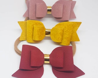 Velvet Baby Bow Set: Faux Leather Hair Bows, Autumn Colors