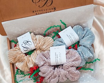 Metallic Satin Scrunchie Set: Handmade Silky Hair Tie, Set of 3