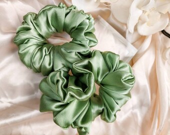 Handmade Jade Green Satin Scrunchie: Hair Tie for Her