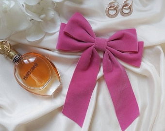 Large Pink Velvet Bow Barrette: Korean Style Hair Accessory