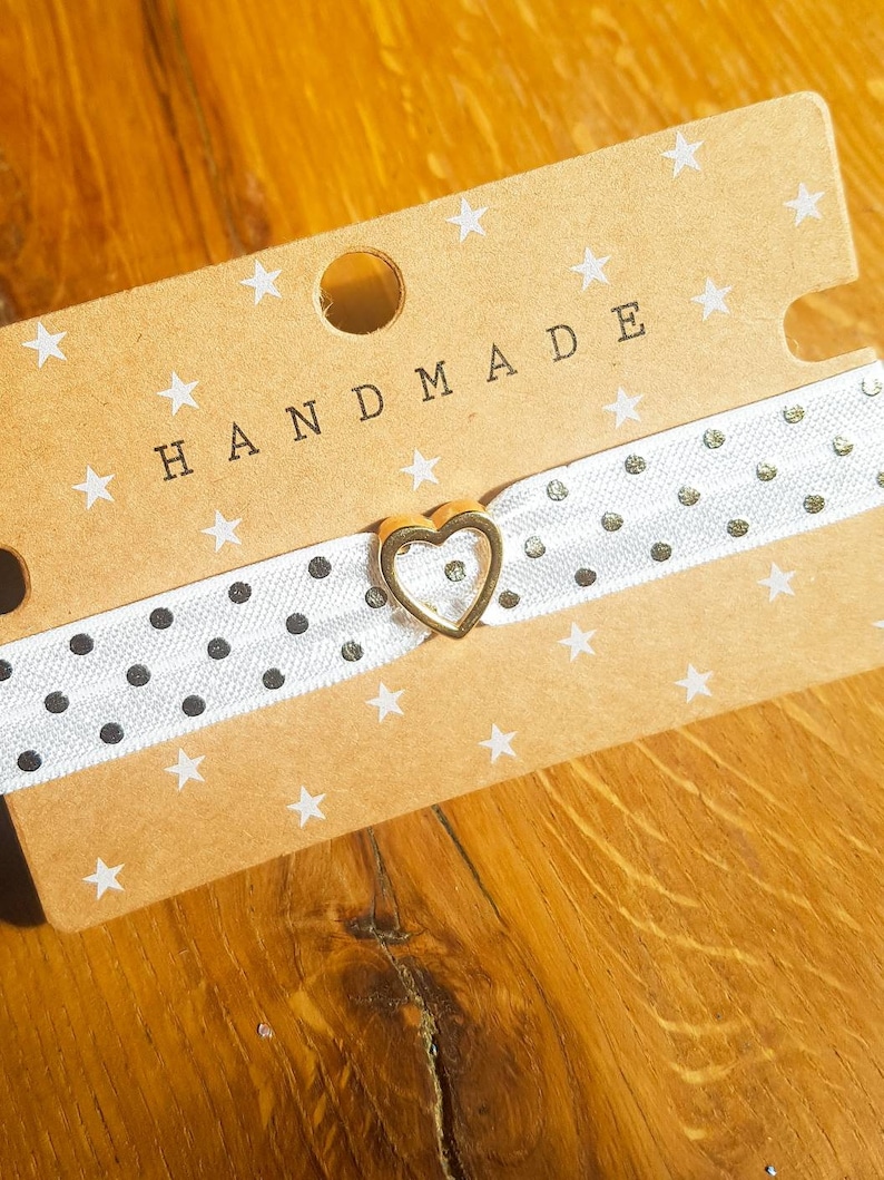 Stacking Bracelet Christmas Gift Hair Ties White and Gold Women Elastic Hair Tie Bracelet Heart Charm Elastic Hair Tie Charm Bracelet