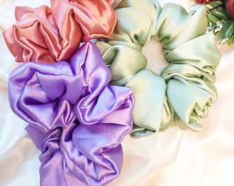 Handmade Satin Scrunchie Set: Pastel Hair Accessories Gift