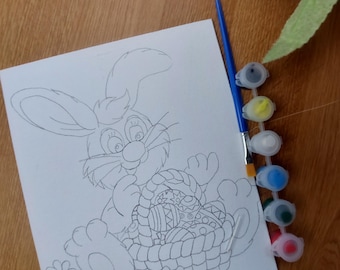 Paint Your Own Easter Bunny Canvas | Pre-Drawn Bunny Sketch Canvas | DIY Easter Painting for Kids & Adults