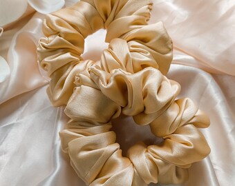 Handmade Cream Satin Scrunchie: Soft Hair Tie