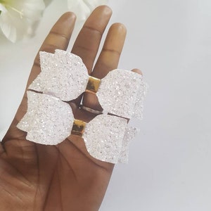 Weiss Glitzer Haarschleife Set: Gold Kunstleder Zopfschleife