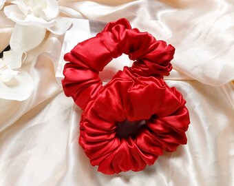 Handmade Red Satin Scrunchie: Elegant Hair Tie