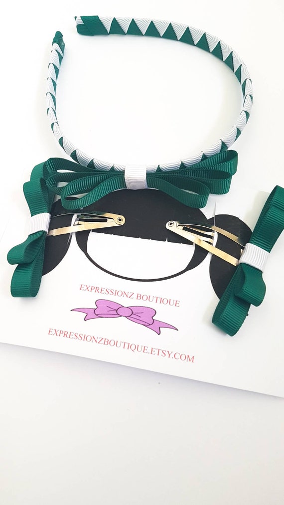 VERDE Bottiglia tessuto Fiocchi Per Capelli scuola accessori per capelli Clip Per Capelli Bobbles o
