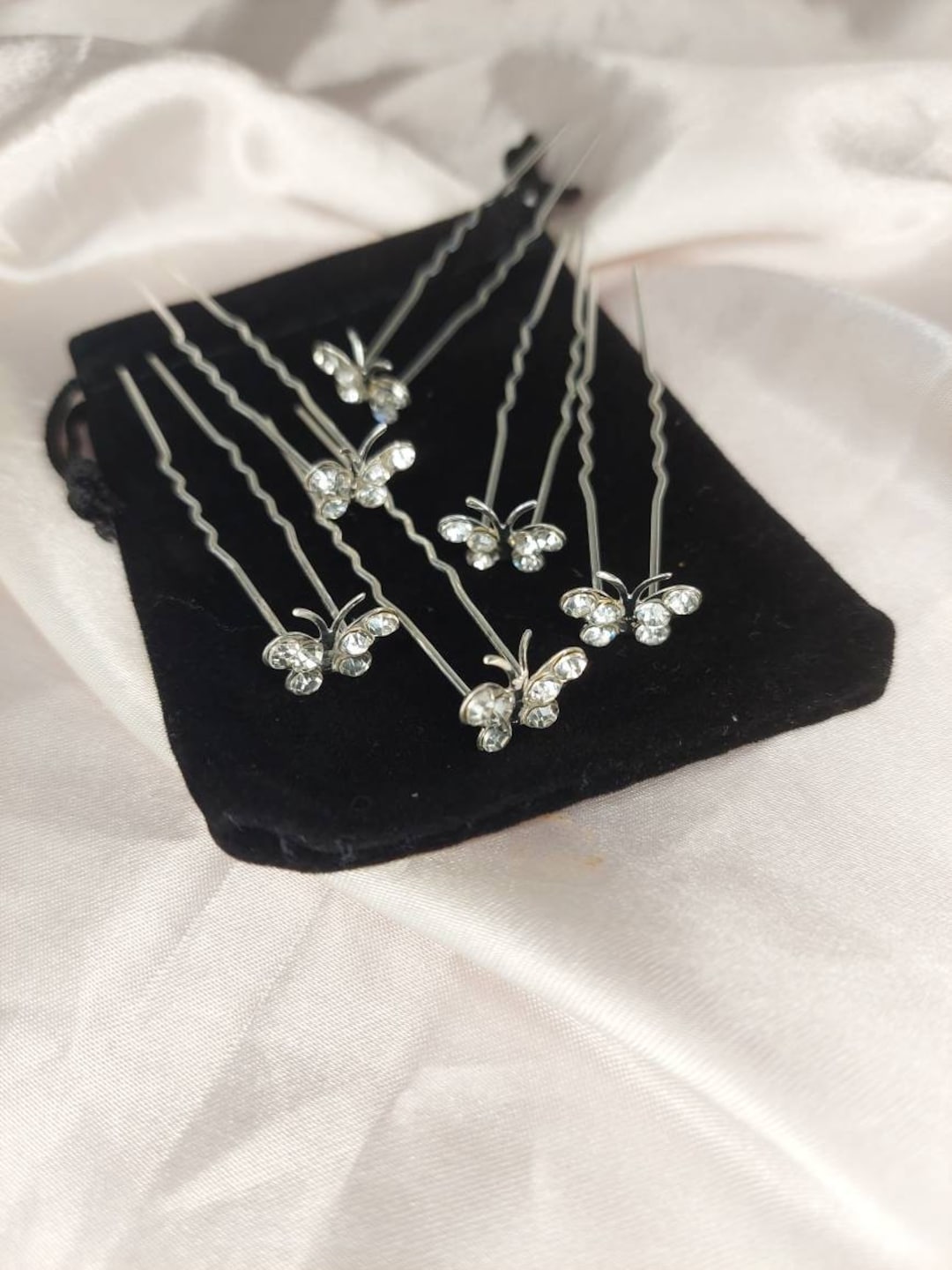 Butterfly Hair Pin, Silver Diamante Hair Pins, Wedding Hair Accessories