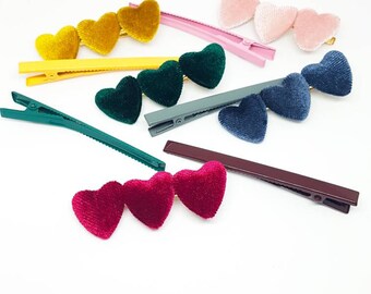 Velvet Heart Hair Clip Set: Girls' Spring Accessory