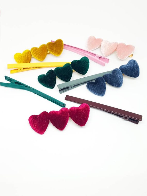 Heart Velvet Hair Clips Girls Hair Clip Spring Girls Hair Etsy