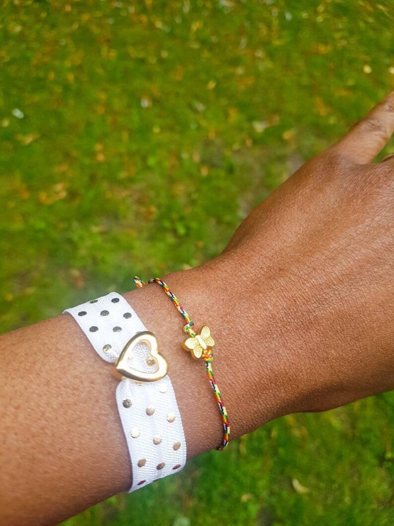 Stacking Bracelet Christmas Gift Hair Ties White and Gold Women Elastic Hair Tie Bracelet Heart Charm Elastic Hair Tie Charm Bracelet