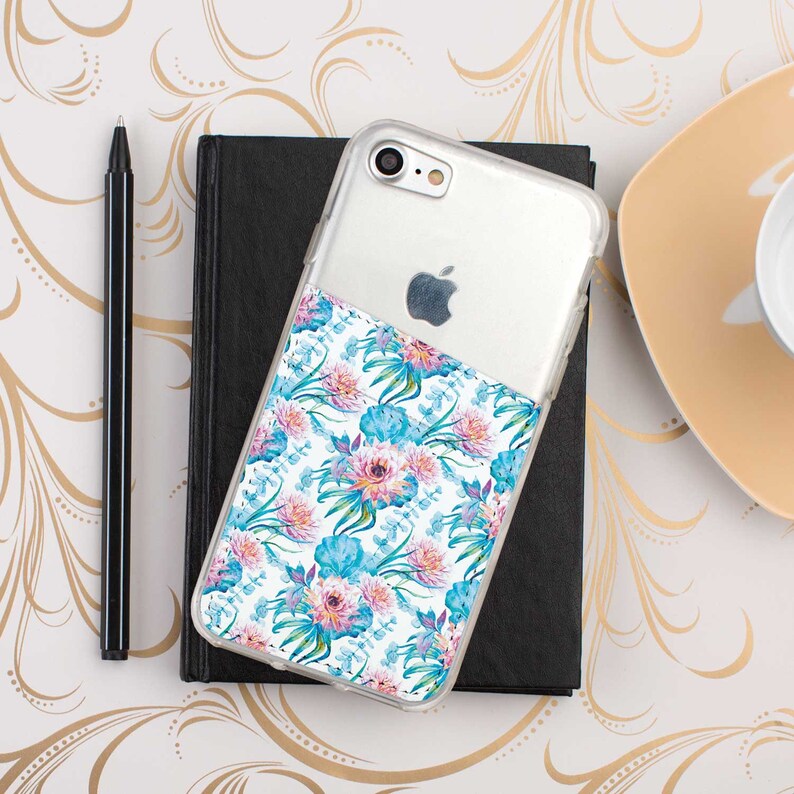 Lily Pocket Card Holder Leather Holder iPhone Card Holder ID Holder Leather Wallet Card Pocket Flower Pocket Credit Card Holder CGD2207