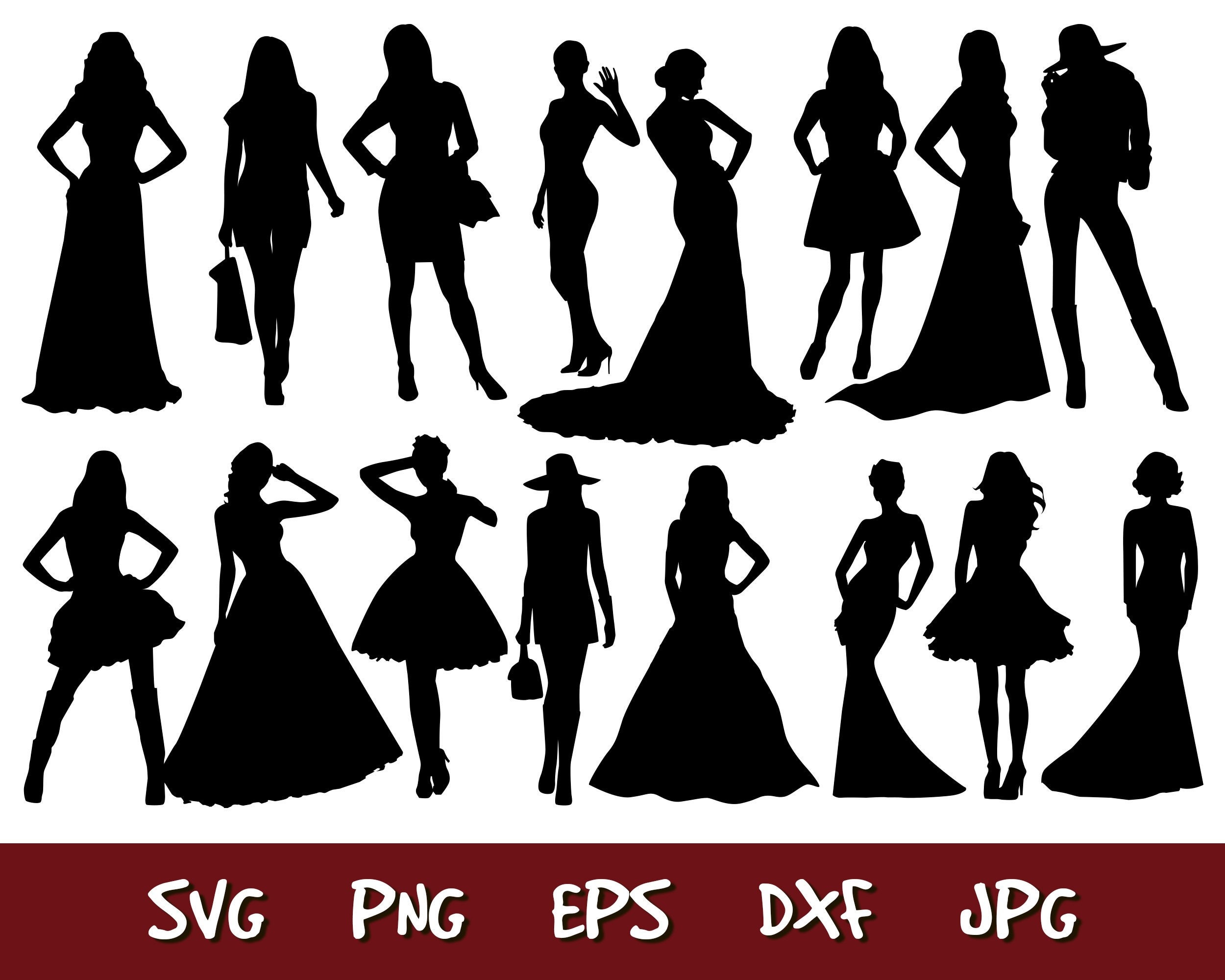 Download Dress Bundle Svg Dresses Clip Art Dresses Silhouette Dresses Vector Wedding Dress Svg Files For Silhouette Cameo Cricut Anm1395