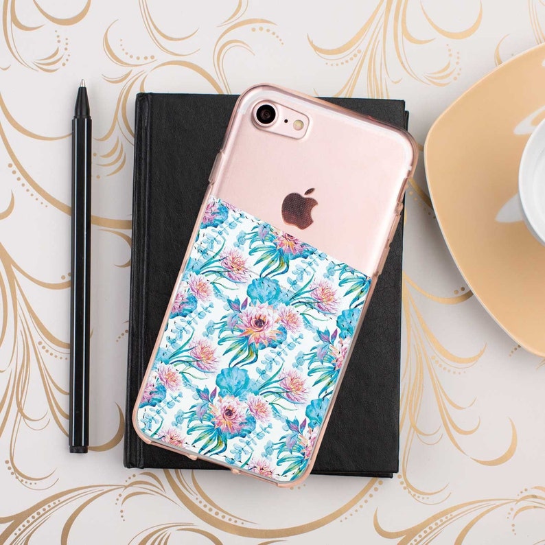 Lily Pocket Card Holder Leather Holder iPhone Card Holder ID Holder Leather Wallet Card Pocket Flower Pocket Credit Card Holder CGD2207