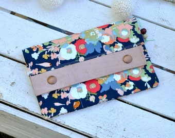 Geldbörse / Portemonnaie Minimalist Wallet "Blumen dunkelblau & rosa"